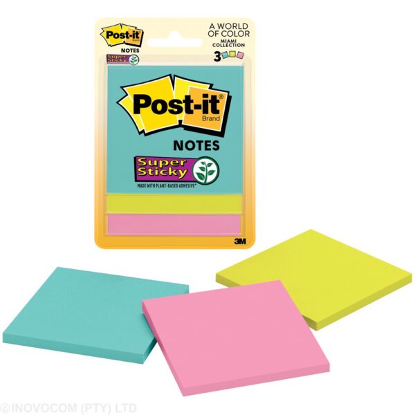 Post-it® Super Sticky Notes, 76.2mm x 76.2mm Miami Collection